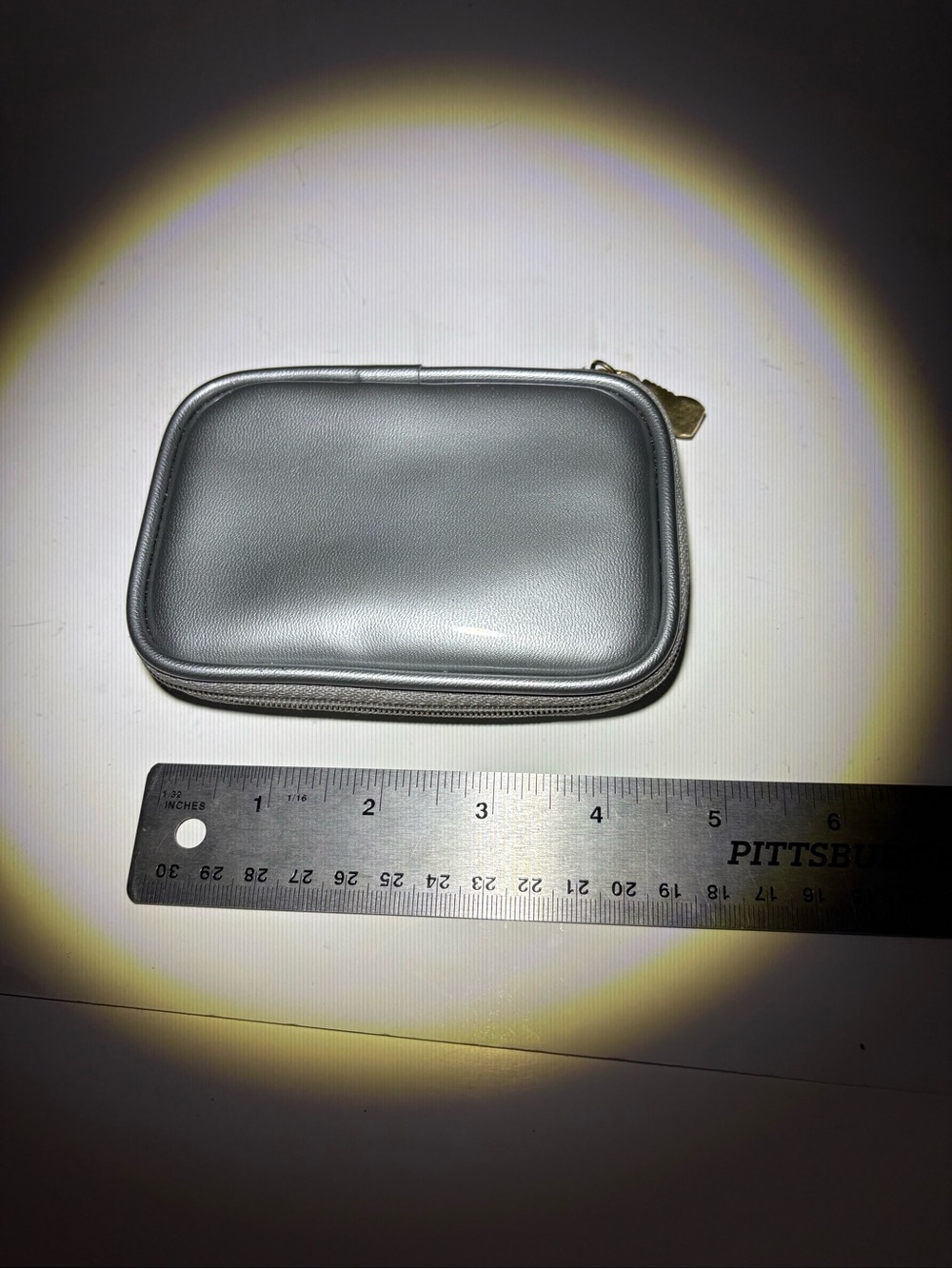 Dior Metallic Silver Zip Cosmetic Case with Gold Pull